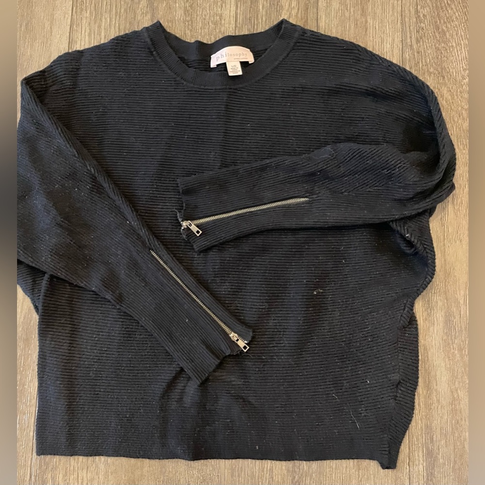 Philosophy ribbed Black Sweater with Zipper Details